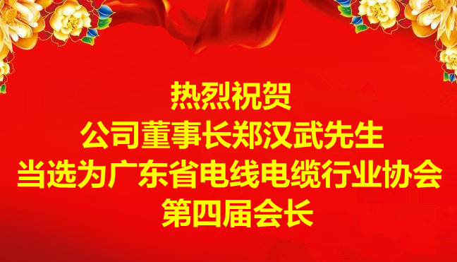 熱烈祝賀公司董事長(zhǎng)鄭漢武先生當(dāng)選為廣東省電線電纜行業(yè)協(xié)會(huì)第四屆會(huì)長(zhǎng)